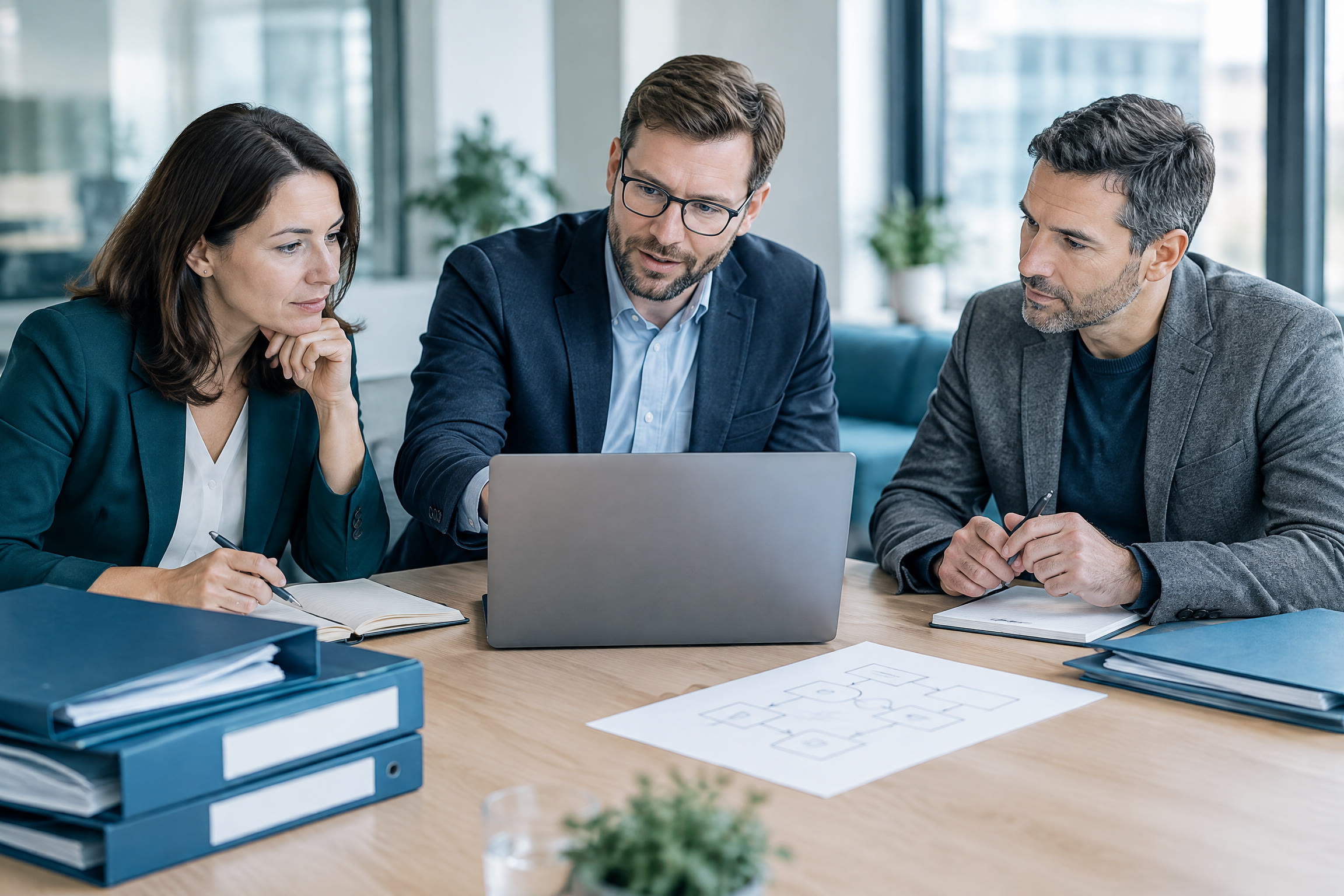 Fach- und IT-Verantwortliche stimmen eine Wissensmigration ab.